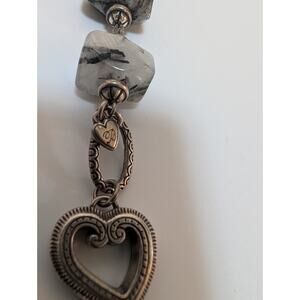 Brighton Heart Charm Bracelet 7.5in Black Tourmaline Beads Silver Tone retired